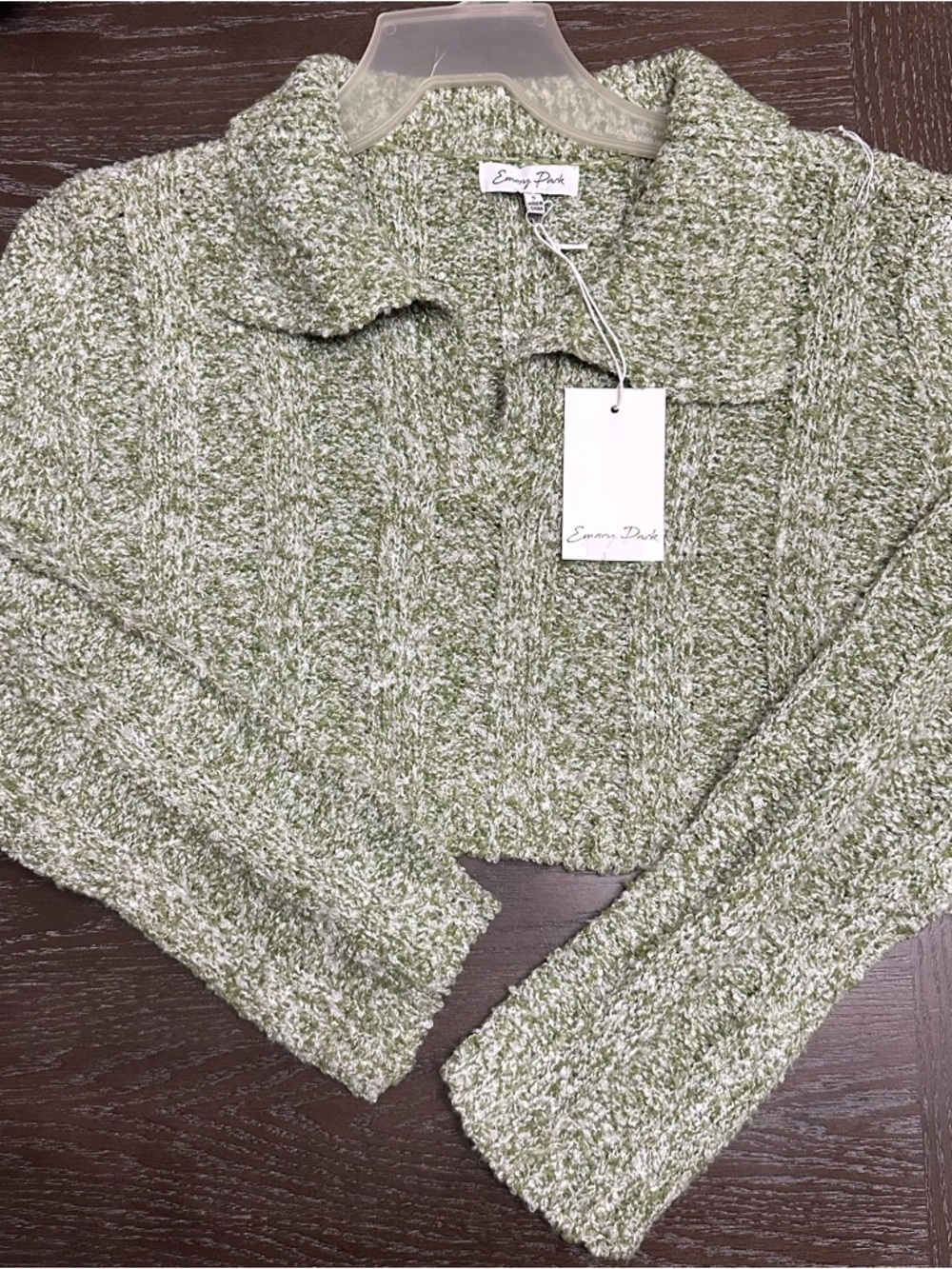 emory park Olive Marled V-Neck Cropped Knit Sweater